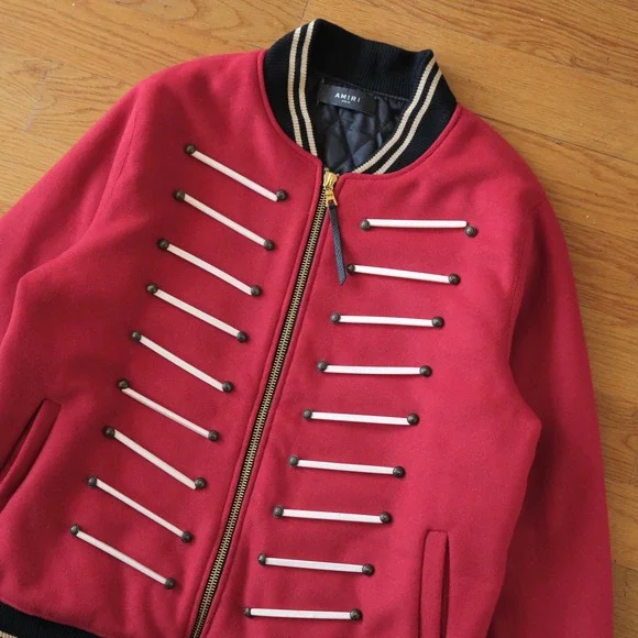 Amiri Forever Wool Bomber Jacket Red Military Forever Patch Rockstar XL College - Picture 3 of 8